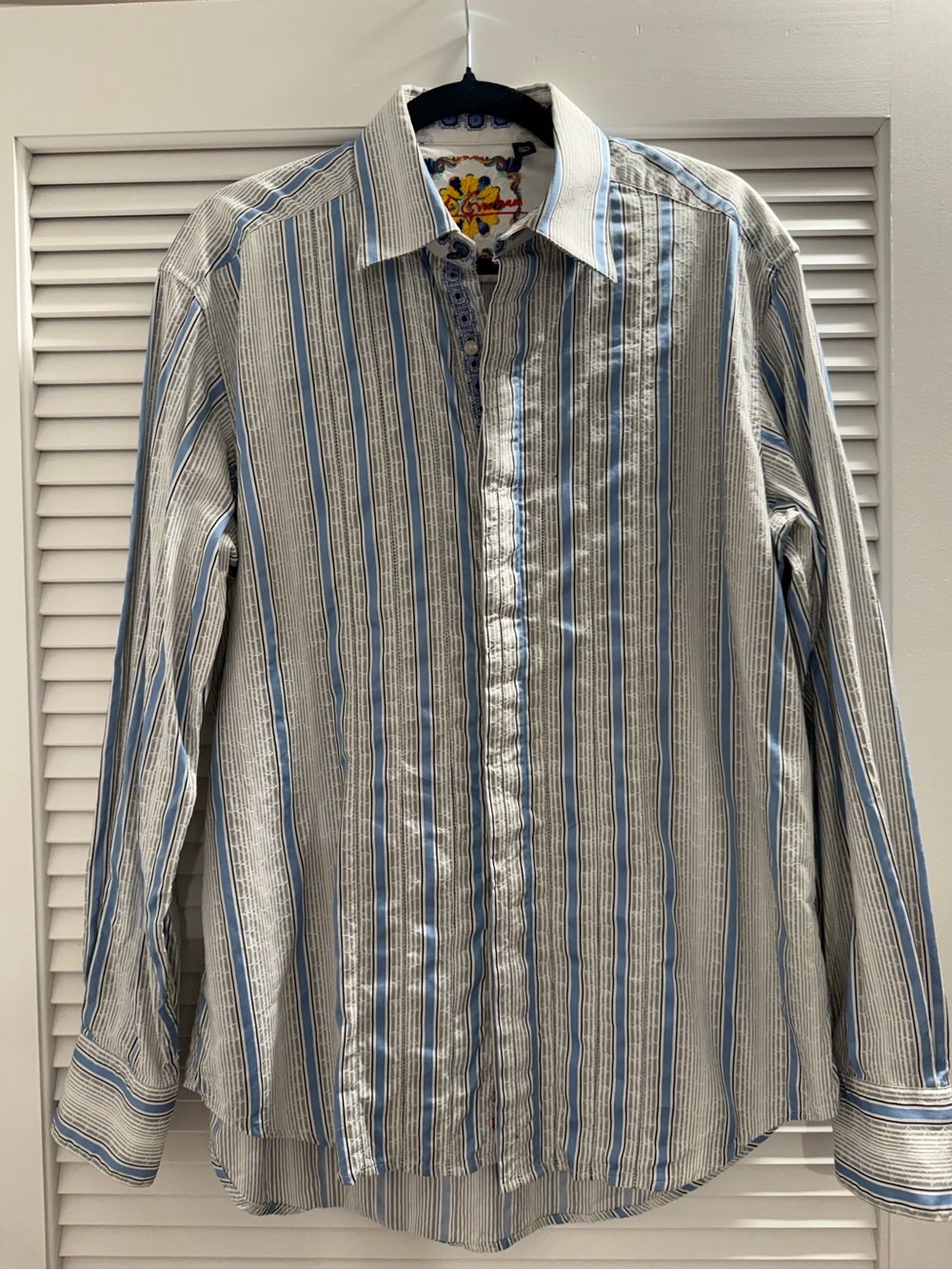 Robert Graham "Fetter" Striped Embroidered Long Sleeve Sport Shirt - Men's Sz M